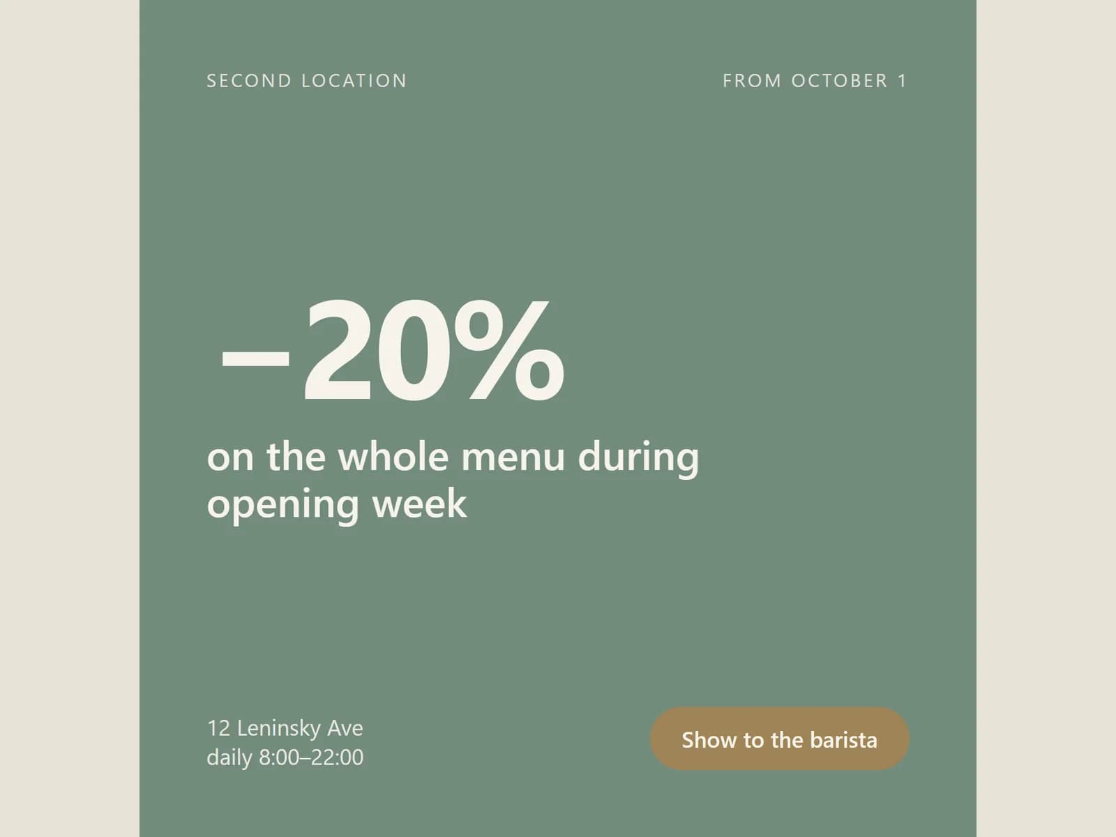 Ad creative with an opening discount for the second location